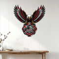 Firefighter wall sign displayed on a white paneled wall above a wooden console table