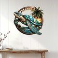 Sea turtle wall decor displayed above a console table in a bright coastal home