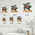 Turtle metal sign size guide showing available square dimensions from 8 by 8 to 24 by 24 inches