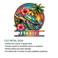 Sea turtle cut metal sign feature graphic showing the tropical ocean design and installation options