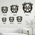 Viking axe metal sign size guide showing multiple square size options for wall display