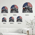 Trucker metal sign size guide showing six available sizes from 8 by 8 to 24 by 24 inches