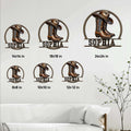 Cowgirl metal sign size guide showing the western boot design in multiple square size options
