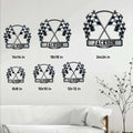 Racing metal sign size guide showing multiple square size options for wall display