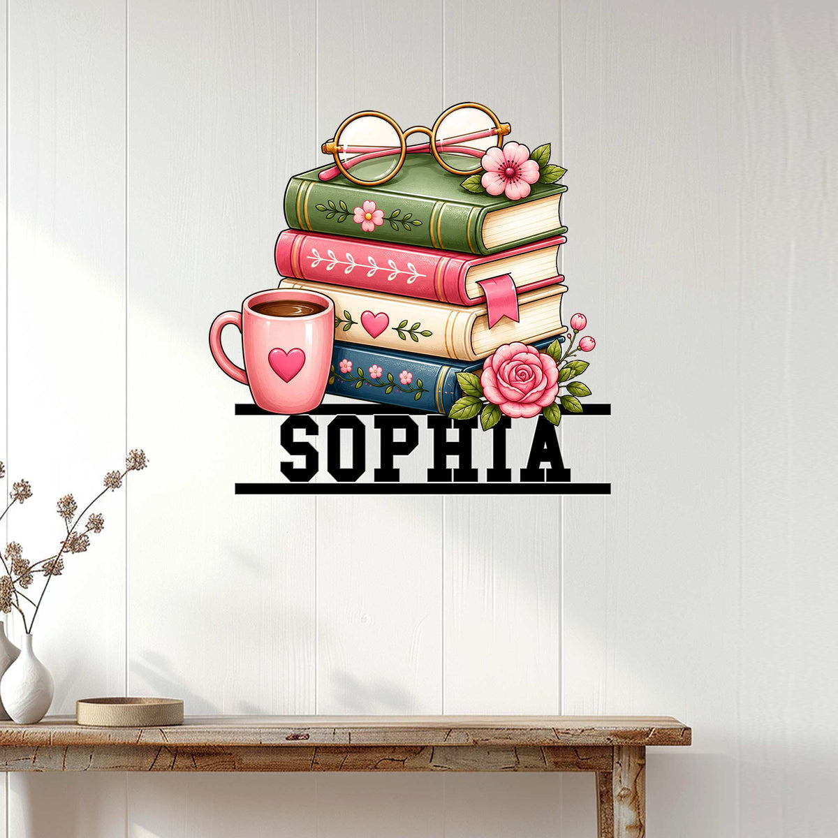 Book Lover Wall Sign Displayed Above a Console Table in a Bright Reading-Inspired Room