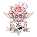 Nurse metal sign featuring a pink rose, winged medical emblem, nurse cap, and intertwined snakes