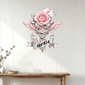 Nurse wall decor displayed above a console table in a bright, modern home interior