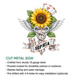 Nurse wall sign shown as a cut metal design with a sunflower, wings, intertwined snakes, and medical symbolism