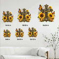 Christian cross metal sign size guide showing multiple square size options in a home wall decor setting