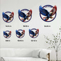 Patriotic bald eagle metal sign size guide showing available square dimensions