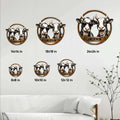 Cow metal sign size guide showing framed artwork in six square size options from 8 by 8 to 24 by 24 inches