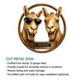 Camel metal sign feature graphic showing the circular two-camel artwork and cut metal sign presentation