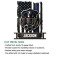 Police metal sign feature graphic showing the cut-metal design and installation options