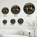 Cocktail bar metal sign size guide showing available round sizes from 8 by 8 to 24 by 24 inches