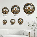 She Shed floral metal sign size guide showing available round sizes from 8 by 8 to 24 by 24 inches