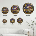 She Shed floral metal sign size guide showing available round sizes from 8 by 8 to 24 by 24 inches