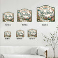 She Shed metal sign size guide showing square options from 8 by 8 to 24 by 24 inches