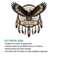 Native American-inspired eagle metal sign feature graphic showing the cut-metal wall decor design