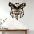 Native American-inspired eagle dreamcatcher metal sign displayed as statement wall decor in a bright home