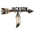 Custom Native American-inspired arrow metal sign with patterned shaft, feather details, and decorative beadwork