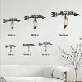 Native American arrow metal sign size guide showing available 8, 10, 12, 14, 18, and 24-inch options
