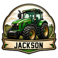 Custom tractor metal sign featuring a large green farm tractor in a cultivated field
