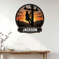 Lineman wall sign displayed in a bright home interior with a utility pole silhouette design