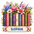 Custom book lover metal sign featuring ornate colorful books surrounded by a vibrant floral arrangement