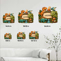Dinosaur metal sign size guide showing available square sizes from 8x8 to 24x24 inches