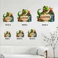 Dinosaur metal sign size guide showing square options from 8 by 8 to 24 by 24 inches