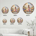 Fairy metal sign size guide showing six round size options from 8 by 8 to 24 by 24 inches