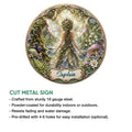Fairy metal sign with an enchanted forest scene, detailed wings, floral accents, and decorative scrollwork