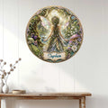 Enchanted forest fairy metal sign displayed on a light paneled wall above a console table