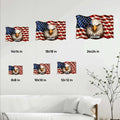 Eagle American flag metal sign size guide showing six available square size options