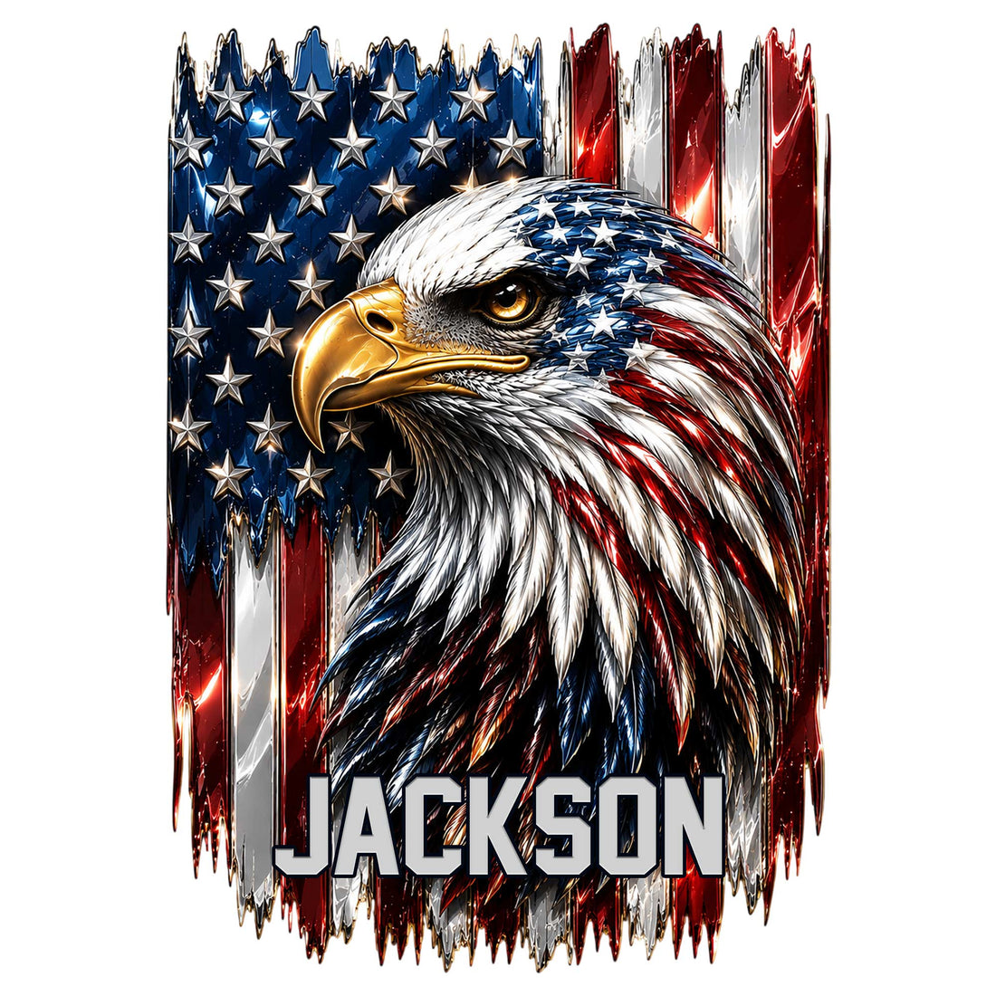 Patriotic eagle metal sign featuring a detailed bald eagle against a red, white, and blue flag design
