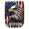 Patriotic eagle metal sign featuring a detailed bald eagle against a red, white, and blue flag design