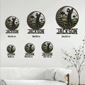 Golf metal sign size guide showing multiple available dimensions in a bright home interior