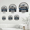 Pontoon boat metal sign size guide showing six square size options from 8x8 to 24x24 inches