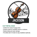 Violin metal sign feature graphic showing the musical instrument design and cut metal sign presentation