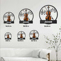 Violin metal sign size guide showing six available square size options in a room setting