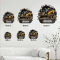 Skid steer metal sign size guide showing available square sizes from 8 by 8 to 24 by 24 inches