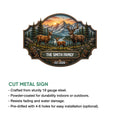 Deer family metal sign shown with cut-metal sign feature information for indoor or outdoor display
