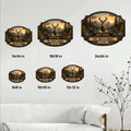 Deer wildlife metal sign size guide showing multiple square size options on a wall