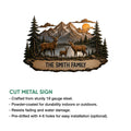 Deer family metal sign shown with its cut design and rustic wildlife artwork