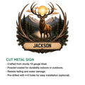 Deer metal sign feature guide showing the mountain stag artwork and cut metal sign details