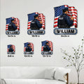 Police officer metal sign size guide showing available square dimensions from 8 by 8 to 24 by 24 inches