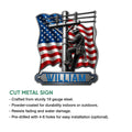 Lineman metal sign shown in a cut-metal sign feature graphic with a patriotic utility worker design
