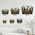 Hunting metal sign size guide showing six available sizes from 8x8 to 24x24 inches