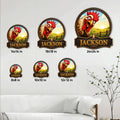 Chicken metal sign size guide showing available square sizes from 8 by 8 to 24 by 24 inches