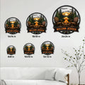 Camping metal sign size guide displaying six available square sizes from 8 by 8 to 24 by 24 inches